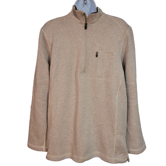 Woolrich Mens 1/4 Zip Henley Sweater Size Medium Oatmeal Beige Zip Pocket - Picture 1 of 6